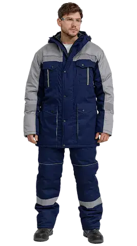 Костюм рабочий мужской утепленный зимний RONTA KS580 с полукомбинезом утепленный т.синий, св.серый Костюм рабочий мужской утепленный зимний RONTA KS580 с полукомбинезом утепленный т.синий, св.серый