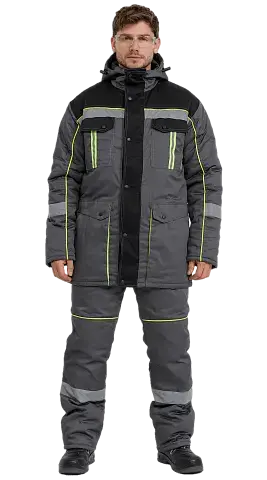 Костюм рабочий мужской утепленный зимний RONTA KS580 с полукомбинезоном т.серый, черный, лайм Костюм рабочий мужской утепленный зимний RONTA KS580 с полукомбинезоном т.серый, черный, лайм